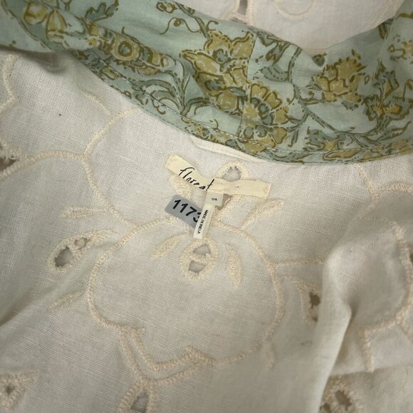 Anthropologie Floreat Boho Lace Kimono Laser Cut Linen Cotton White Green‎ OS - Picture 8 of 14